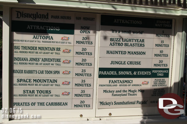 A check of the wait times just before 1:30pm