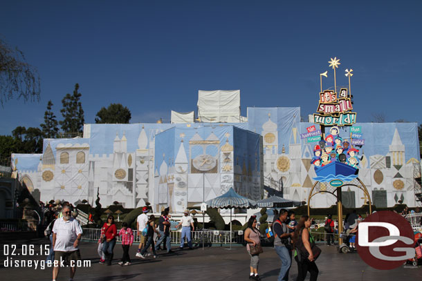 Small World has reopened after a quick removal of the holiday overlay.  The facade work continues though.