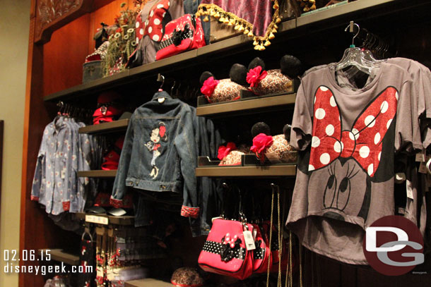 Passed through the gift shop at the Tower of Terror (note the attraction wait was 65 minutes).  There was a full wall of Minnie merchandise.