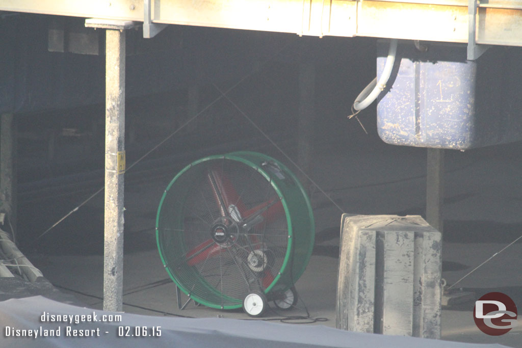 Under the platform some large fans were on circulating air.