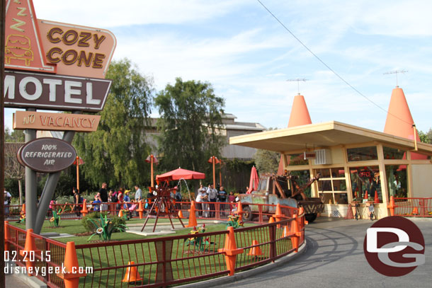 The Cozy Cone fountain was running again.