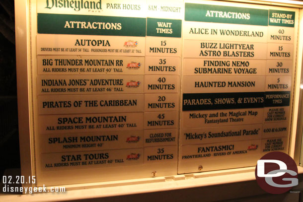 The wait times around 8:25pm