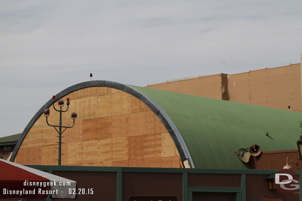 Taste Pilots now sports a green roof.  In the background you can see scaffolding now covers the Soarin building.