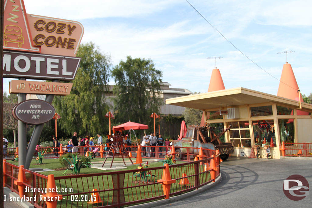 The Cozy Cone fountain was running again.