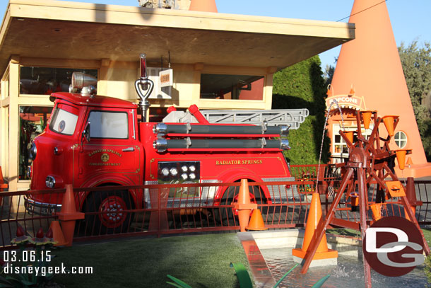 Red at the Cozy Cone and the fountain was still working.