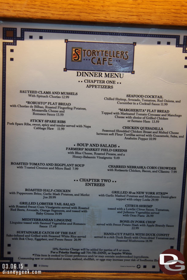 The dinner menu.