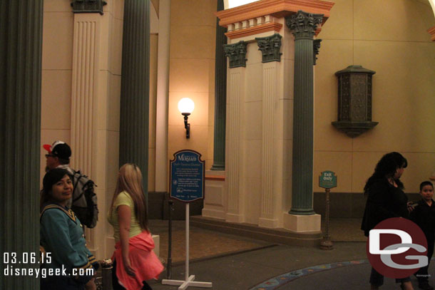 The Little Mermaid greeter and wait sign have been moved to under the rotunda.  Wonder if a more permanent sign is in the works for both the entrance and exit.