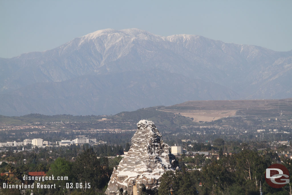 Some snow still on the far mountain.. with the hot weather it will be gone soon.  This is how I enjoy snow.. from far away! (I have vivid memories of cold midwest winters and really enjoy Southern California!)