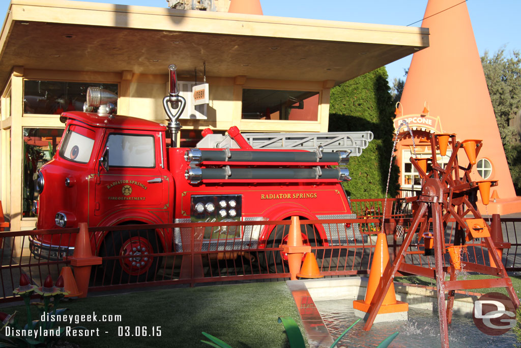 Red at the Cozy Cone and the fountain was still working.