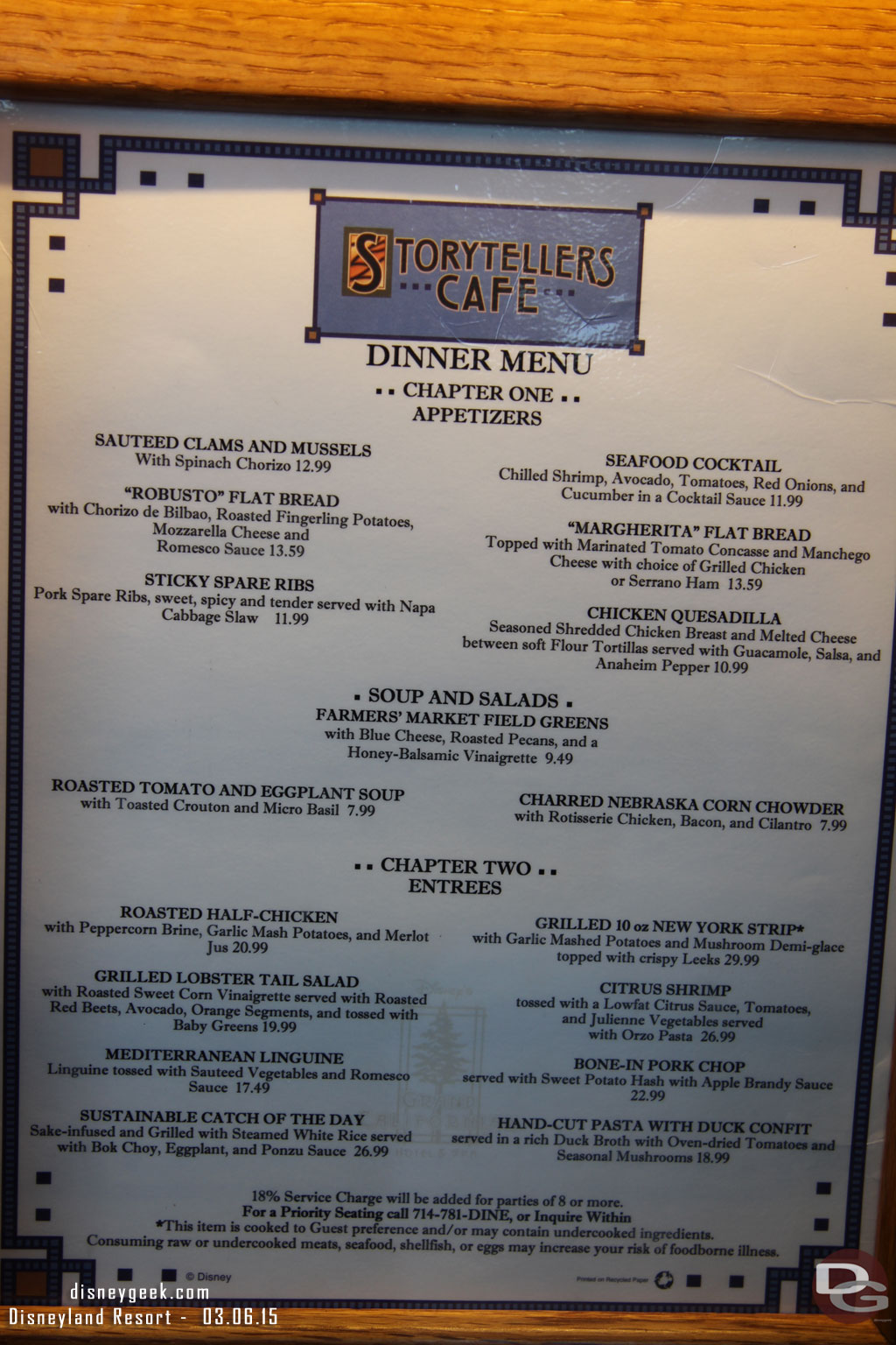 The dinner menu.