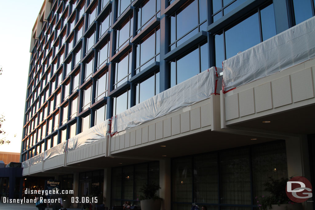 Work continues on the fall protection additions to the Disneyland Hotel