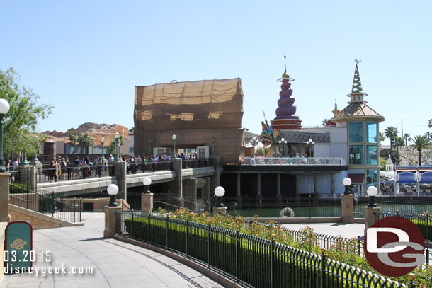 The entrance arch to Paradise Pier is being refurbished.