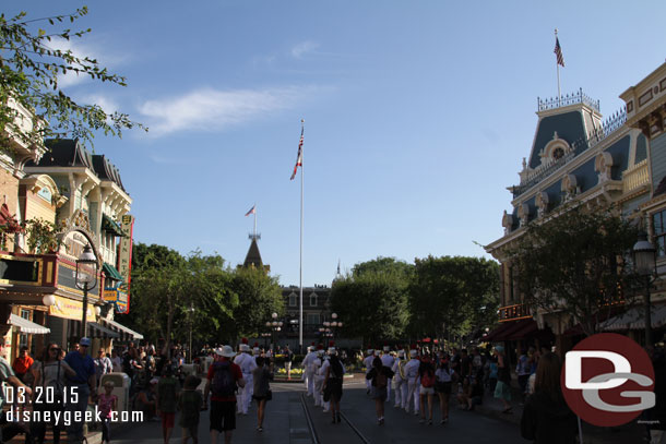 Following the Disneyland Band to Town Square for the nightly Flag Retreat