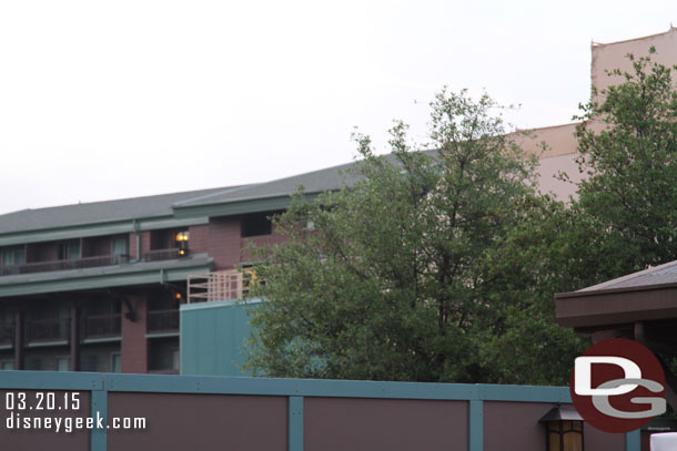 The edge of the Soarin building is visible and green .