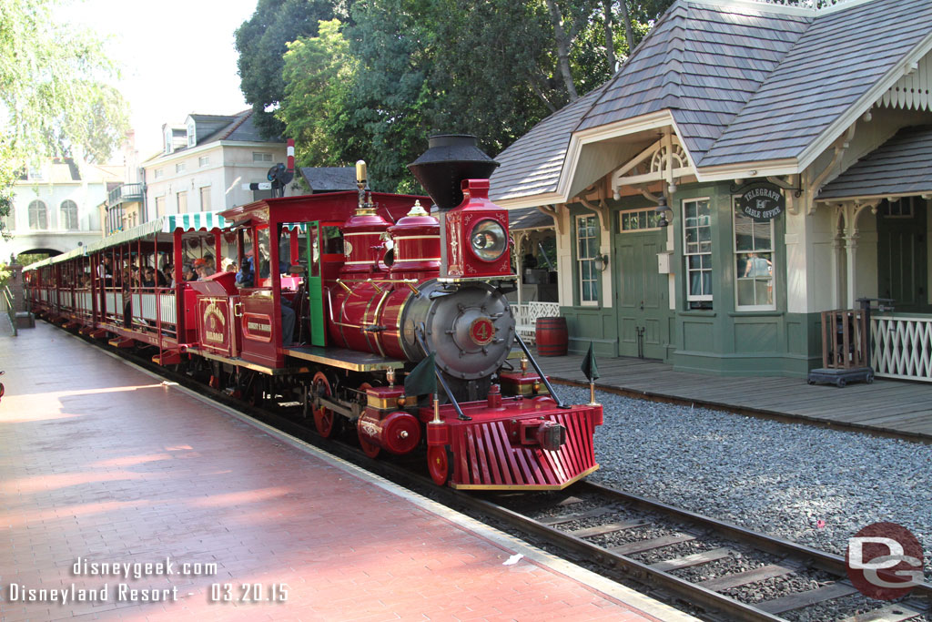 Waiting to board the Disneyland Railroad.