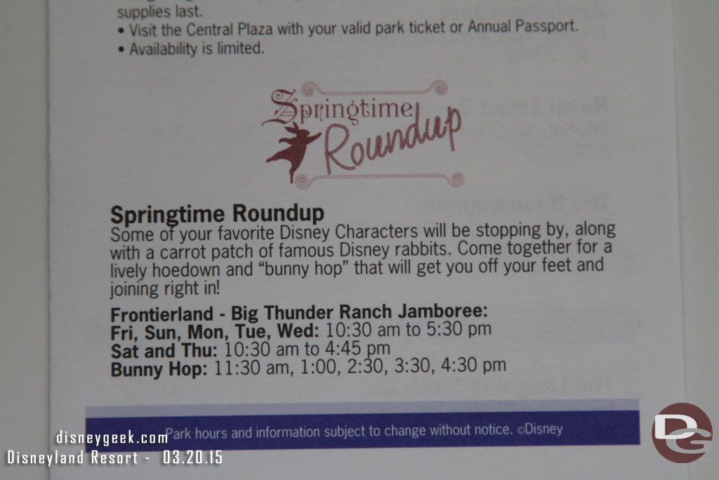 The Springtime Roundup has returned to the Big Thunder Ranch Jamboree.  Here is how it is listed in the timesguide.
