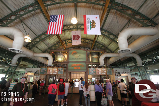 A wide shot from the entrance.  Notice the new cast member costumes on either side in this shot.