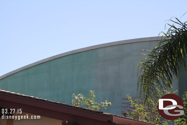 The side of the Soarin building facing Downtown Disney is being repainted. 