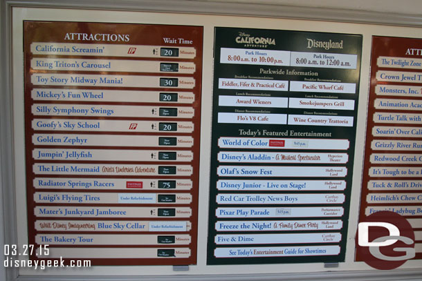 Disney California Adventure Wait times  around 4:30pm