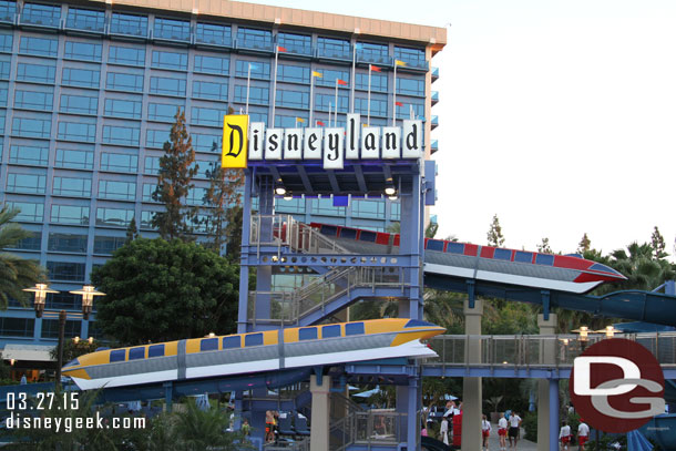 The Monorail slides were closed already for the evening.  The pool was fairly crowded with guests enjoying the warm spring break weather.