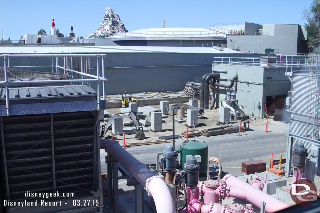 Work continues on the chiller placement backstage in Tomorrowland.