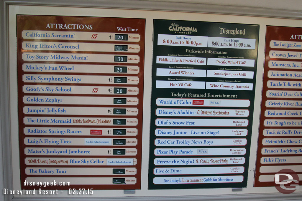 Disney California Adventure Wait times  around 4:30pm