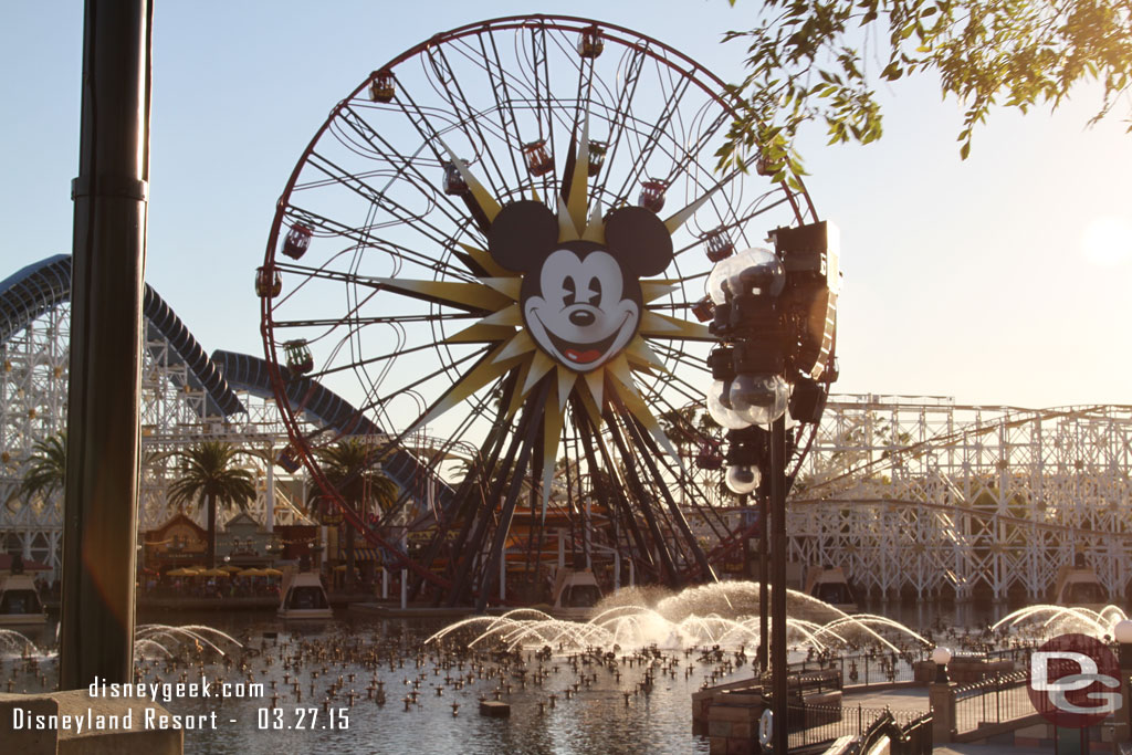 World of Color fountains warming up.