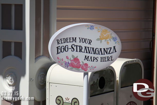 The egg-stravaganza has returned to the Disneyland Resort for 2015.  There is a map/quest in both parks.  To play you first visit a location and purchase a map.  Maps are $4.95 plus tax and no discounts.