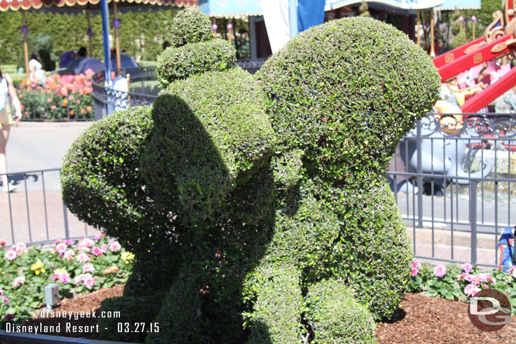 Mr. Toad is in the planter with the Dumbo Topiary