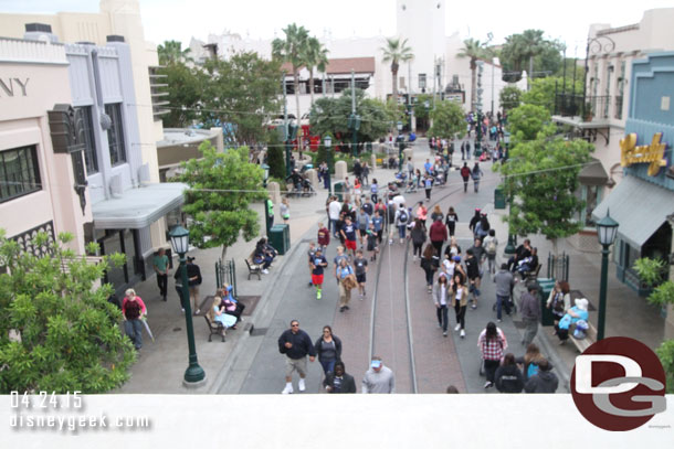 A blurry Buena Vista Street as the Monorail passed over.