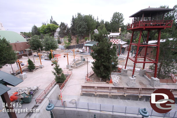 Most of the concrete in front of Soarin and the planters are in.  A large watch tower has replaced the steel structure that used to be there.