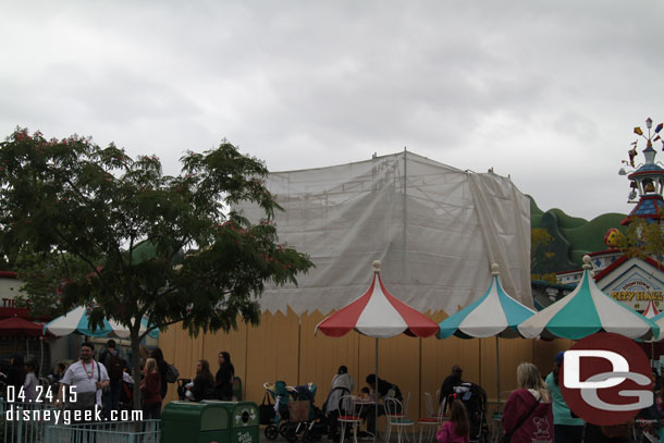 The gazebo in the middle of Toontown is being worked on.