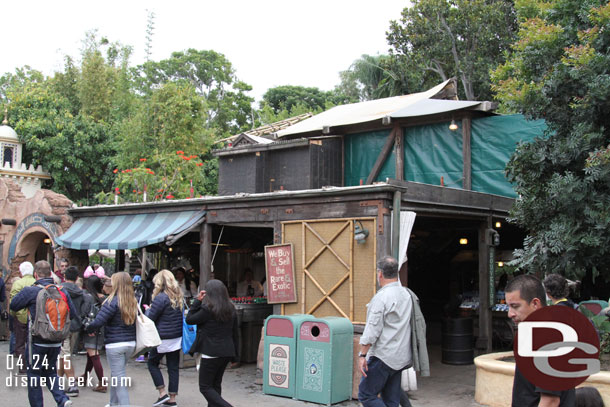 The roof of Tropical Imports has been cleared.  The extended queue, props, and signage are all gone.  Wonder what is coming... more queue space? Level queue space?  A return of the band stage?