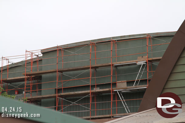 Work continues on the Soarin building.  It is all green now.