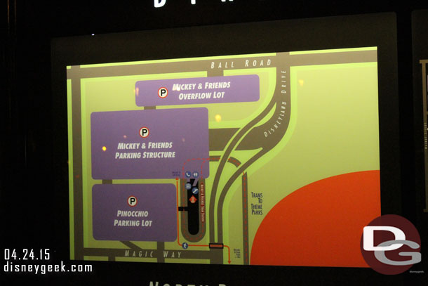 A look at the current parking lot map at the Mickey and Friends Tram stop.  