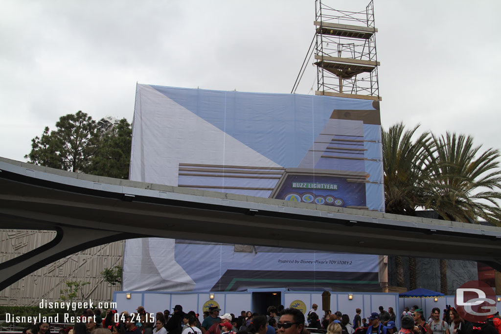 In Tomorrowland the facade for Buzz Lightyear Astro Blasters is under wraps.  The attraction remains open.