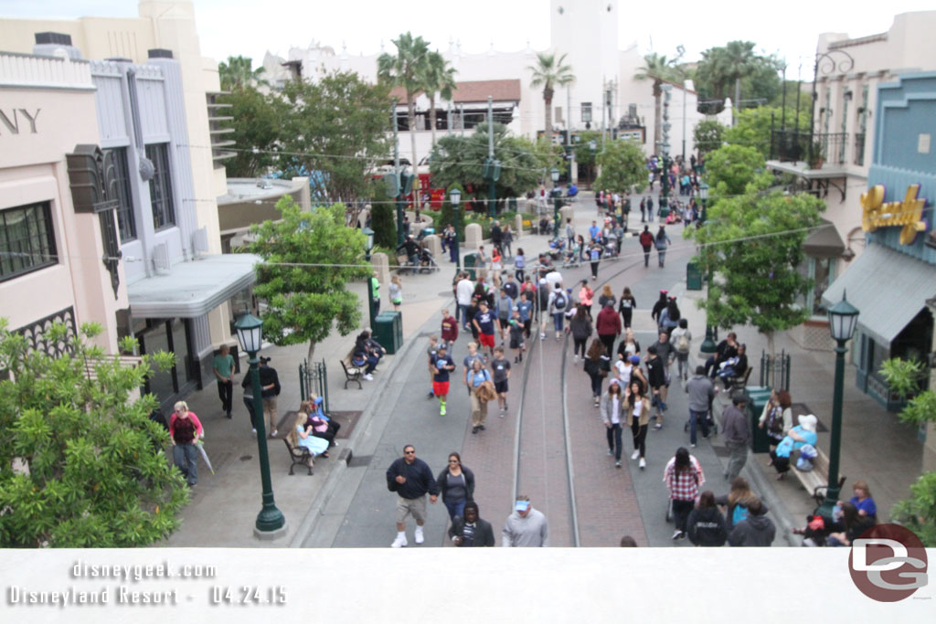 A blurry Buena Vista Street as the Monorail passed over.