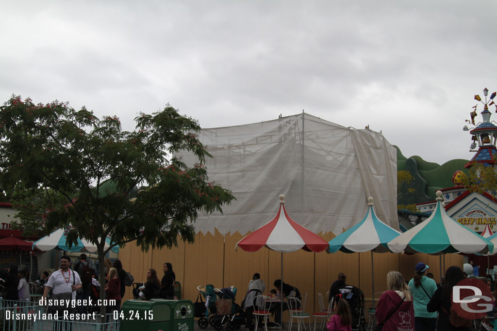 The gazebo in the middle of Toontown is being worked on.