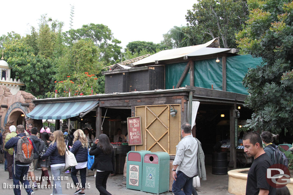 The roof of Tropical Imports has been cleared.  The extended queue, props, and signage are all gone.  Wonder what is coming... more queue space? Level queue space?  A return of the band stage?