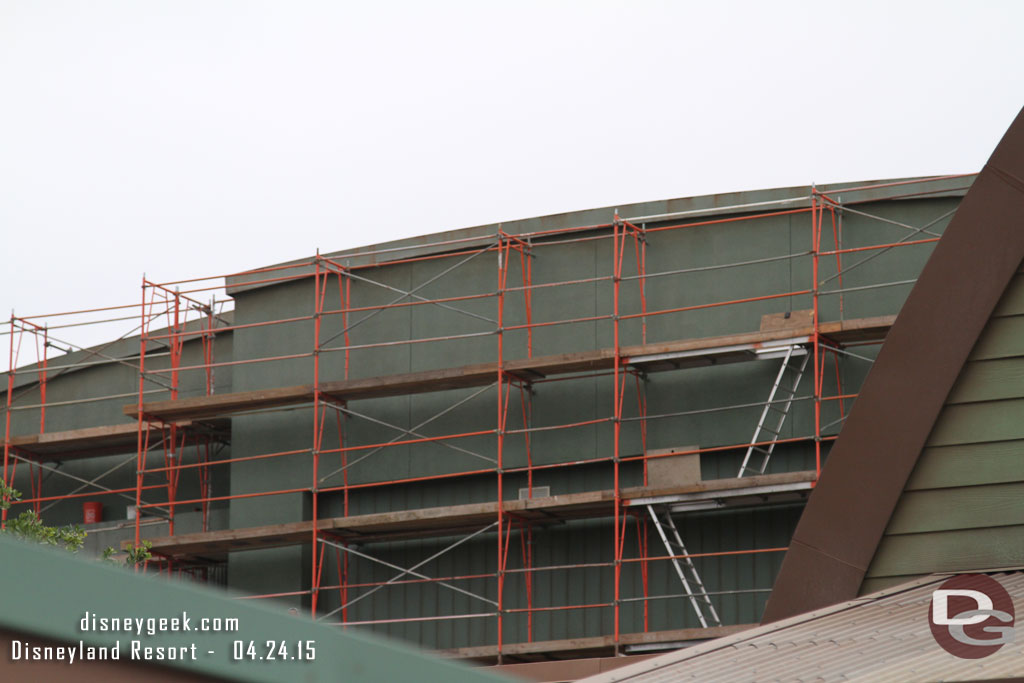 Work continues on the Soarin building.  It is all green now.