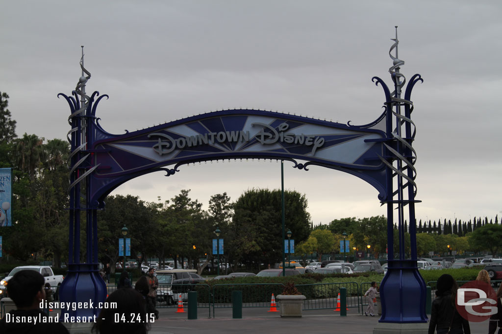 The entrance arch near ESPN is now blue.