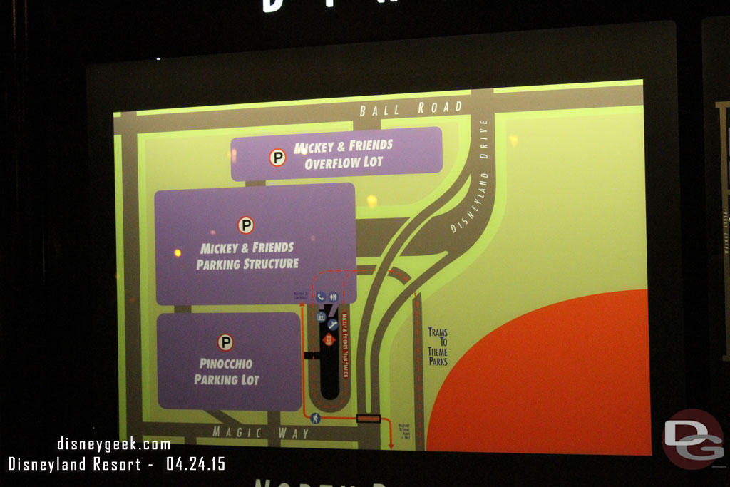 A look at the current parking lot map at the Mickey and Friends Tram stop.  