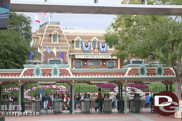 60th decorations are showing up on the entrance and train station (the flags and banners)