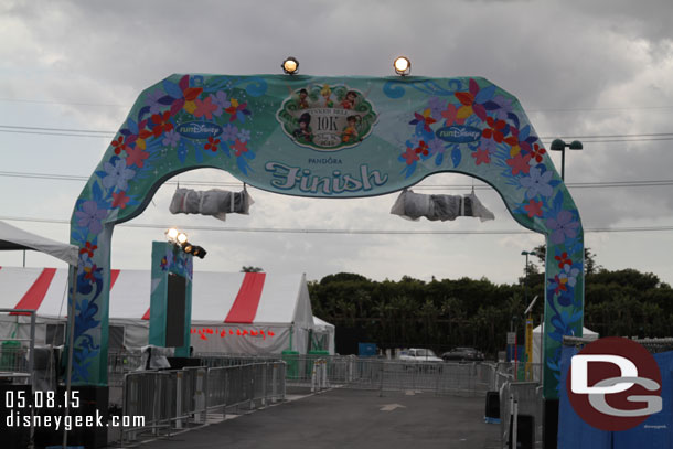 The finish line for the races is in the Lion King parking lot (south of the Paradise Pier Hotel)