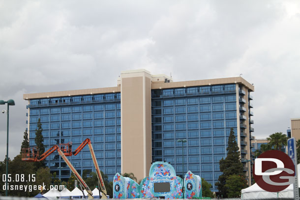 The stage for the races is in the parking lot too.