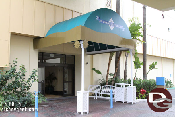 The Paradise Pier Hotel has a sign up for the 60th anniversary