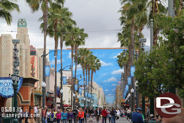 A look down Hollywood Blvd.  Frozen Fun banners still line the street.