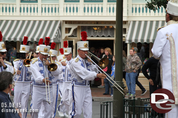 The Disneyland Band arriving for the nightly Flag Retreat