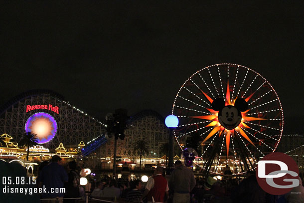 Waiting for World of Color to start.  Mickey was dark this evening.