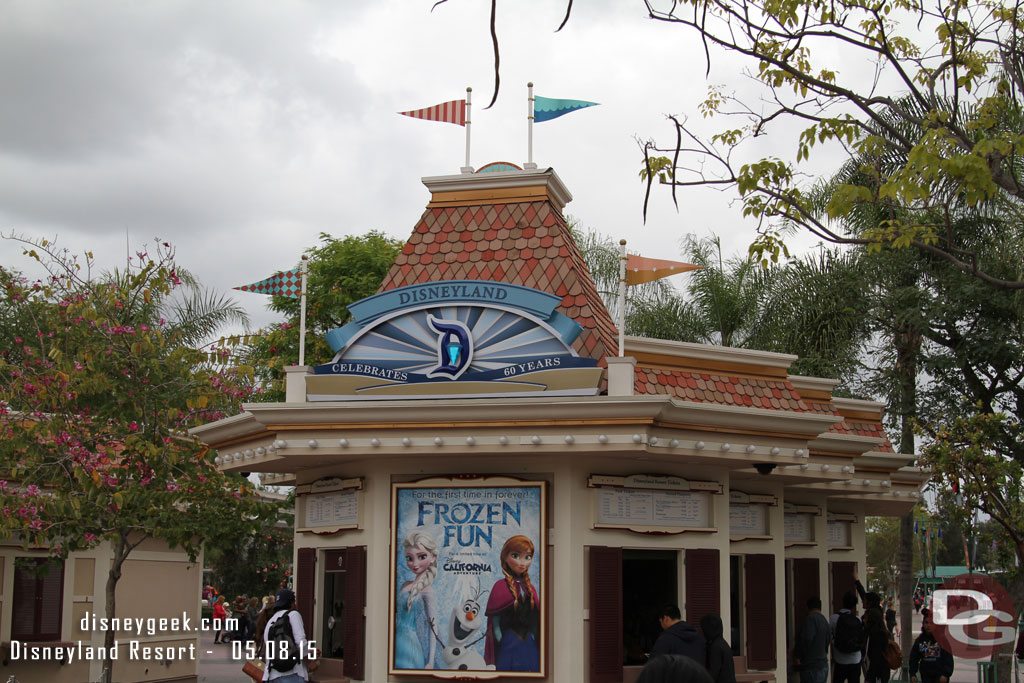 The ticket booths have received some signage for the 60th.